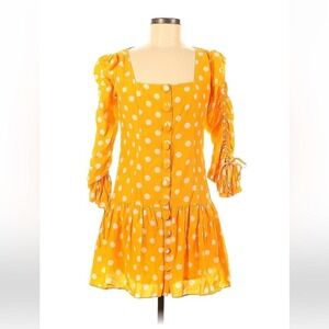 Nicholas silk and cotton blend yellow polka dot drop waist dress, 6
